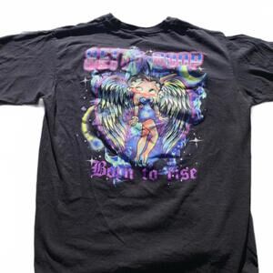 BETTY BOOP BORN TO RISE ANGEL BLACK GRAPHIC T SHIRT SZ LARGE